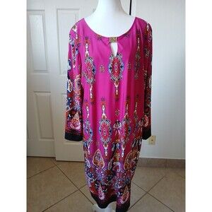 Sunny Leigh Womens Dress Fuschia Funky Paisley Print Pink Shift Size‎ XL
